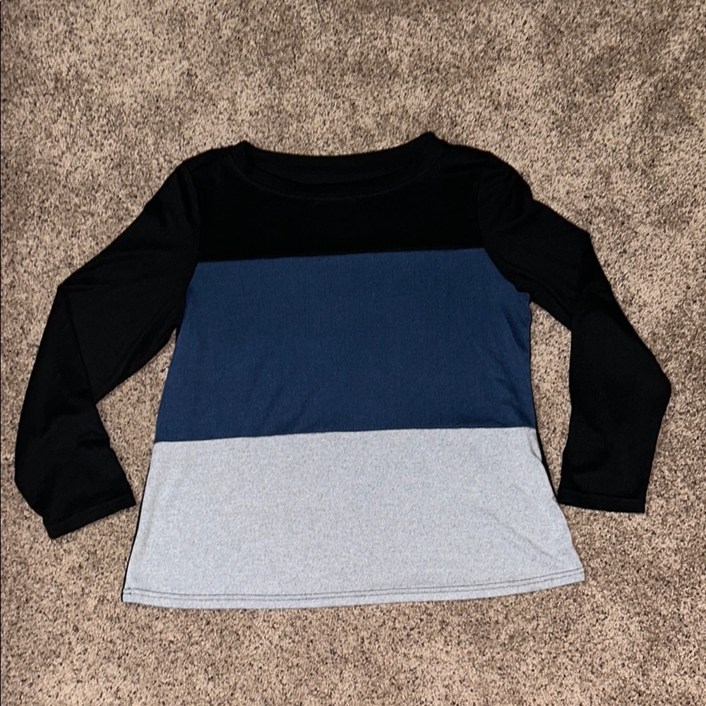 Black, Blue & Gray Long Sleeve Top
